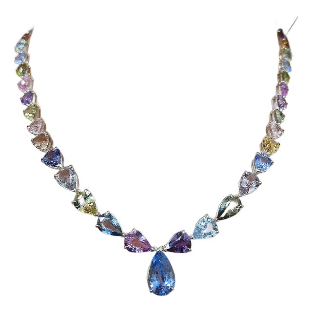 59.92 Ct Natural Ceylon No Heat Sapphire Necklace For Sale