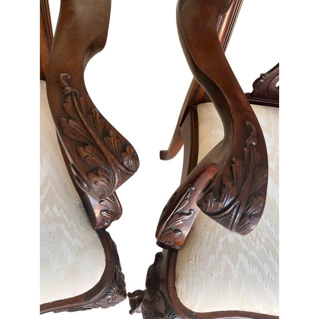 Early 20th Century Thomasville Chippendale Style Mahogany Claw and Ball Armchair Set of Two For Sale - Image 11 of 12