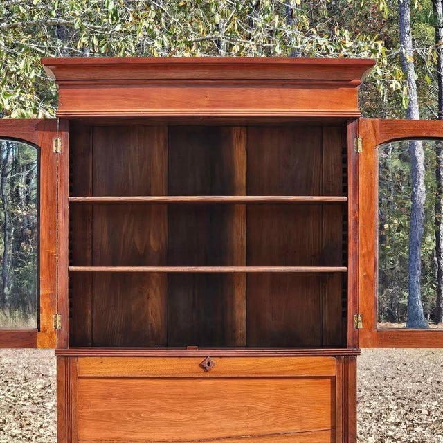 Antique Victorian Cherry Fall-Front Secretary Desk / Bookcase (C. 1870-1890) For Sale - Image 6 of 9