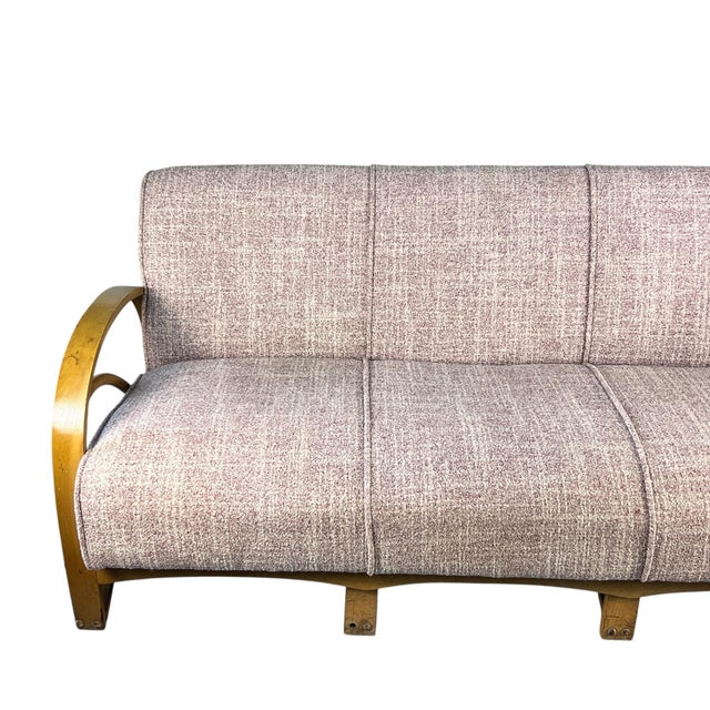 1940s American Designer Oak Frame Fabric Sofa For Sale - Image 5 of 12