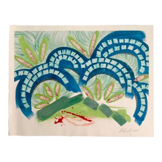 Barbara Beck 1988 Abstract Watercolor Painting on Paper Titled Bridging Blue - Signed/Dated/Unframed For Sale