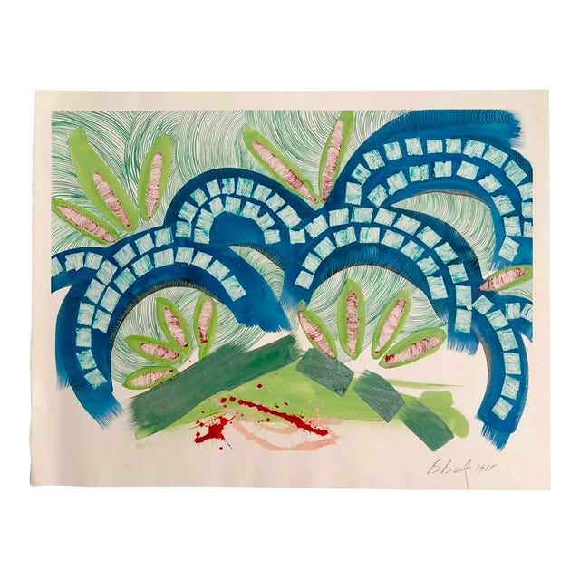 Barbara Beck 1988 Abstract Watercolor Painting on Paper Titled Bridging Blue - Signed/Dated/Unframed For Sale