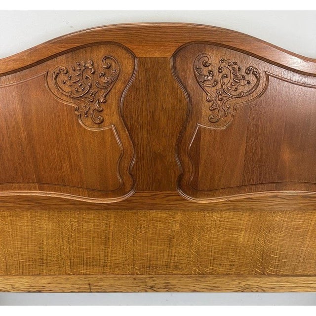 Vintage French Louis XVI Style Oak Double Bed Frame with Carved Headboard For Sale - Image 10 of 12