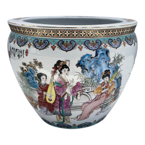 Vintage Chinese Hand Painted Porcelain Fish Bowl Vase