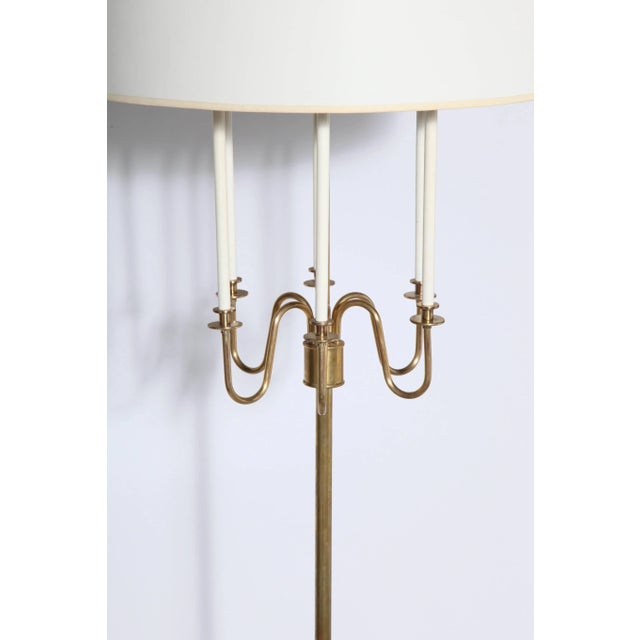 Metal Tommi Parzinger Style Marble, Brass, Shaded Candlestick Side Table Floor Lamp For Sale - Image 7 of 13