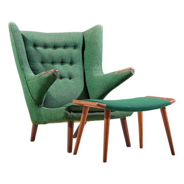 Hans Wegner for Ap Stolen Ap19 Mid Century Papa Bear Chair and Ottoman For Sale