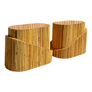 Vintage Coastal Rattan Cross Section Console Pedestals - a Pair For Sale