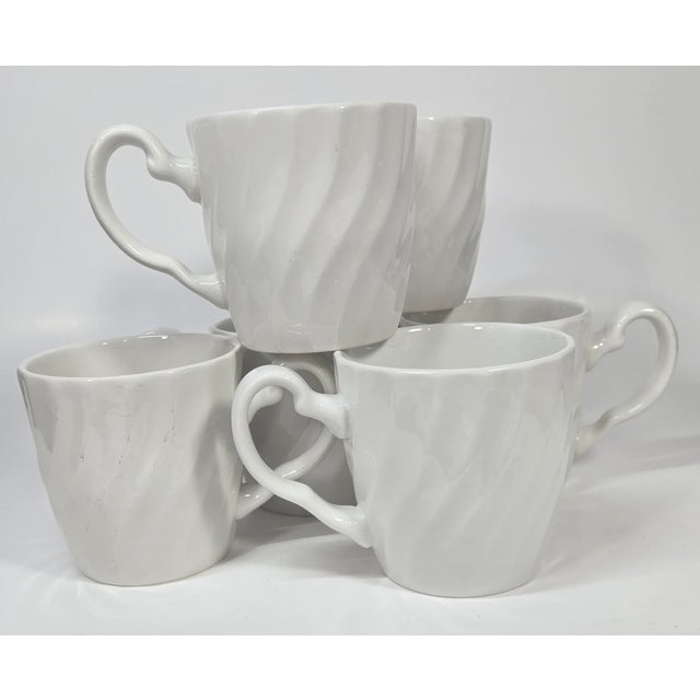 Ceramic Vintage Ruffled White Ironstone Mugs- Set of Six For Sale - Image 7 of 15