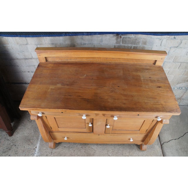 Antique Victorian American Empire Style Oak Buffet Server Sideboard Bar Back For Sale - Image 6 of 12