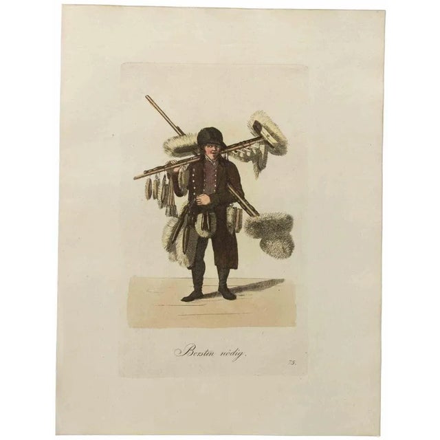 Hand-colored etching by Christoph Suhr in 1808. Belongs to the series "Der Ausruf in Hamburg dargestellt in einhundert und...