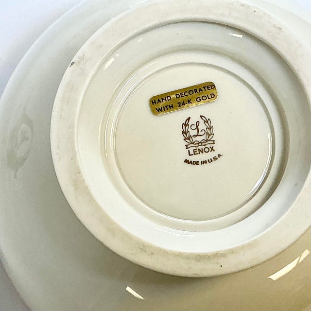 Vintage Neoclassical Hollywood Regency Lenox Pedestal Footed Serving Bowl - 25k Gold Trim. For Sale - Image 10 of 10