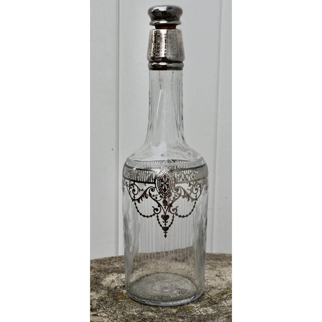 Vintage (1920's) Decanter w/Stopper has an Art Nouveau Style. Made of Glass. Etched, Cut, and Frosted Glass with Sterling...