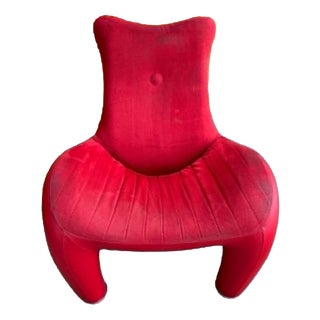 Vintage Organic Lounge Chair in Red Velvet from Leolux, 1970s For Sale