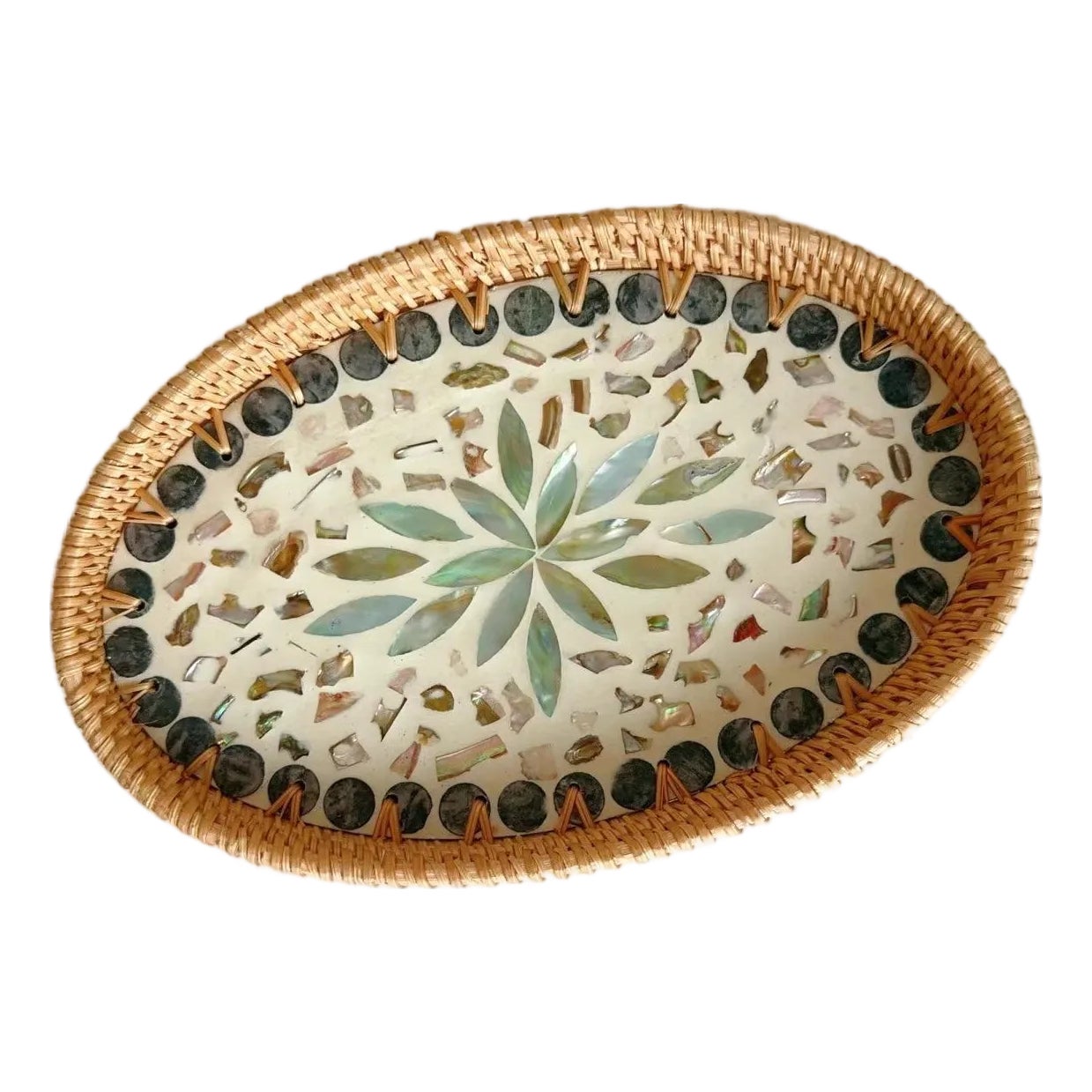 Handmade Shell Mosaic Rattan Tray | Chairish