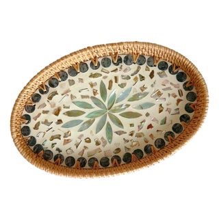 Handmade Shell Mosaic Rattan Tray For Sale