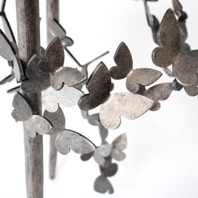 Aged Silver Butterfly Accent Table Travertine For Sale In Dallas - Image 6 of 9