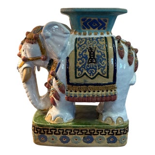 1970s Holly Wood Regency Style Ceramic Elephant Garden Stool For Sale