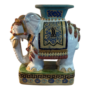 1970s Holly Wood Regency Style Ceramic Elephant Garden Stool