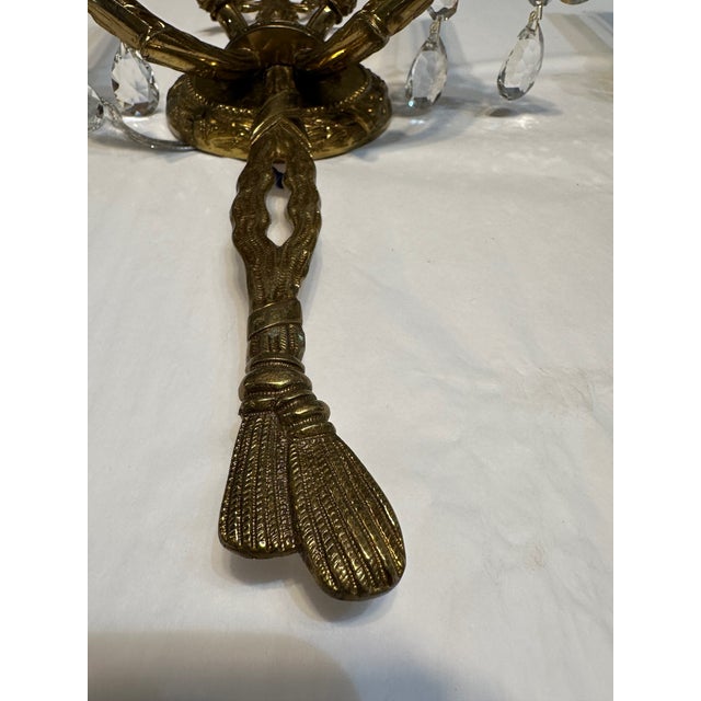 Vintage Brass and Crystal Wall Sconces -a Pair For Sale - Image 9 of 10