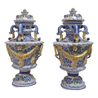 Hand-Painted Earthenware Tibore Vases by José Gimeno Martínez, Manises, Valencia, Spain, 1970s, Set of 2 For Sale