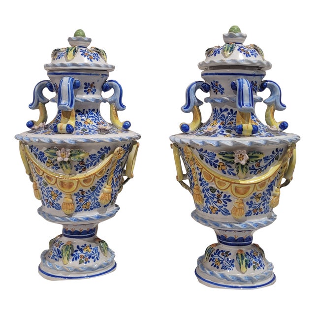 Hand-Painted Earthenware Tibore Vases by José Gimeno Martínez, Manises, Valencia, Spain, 1970s, Set of 2 For Sale