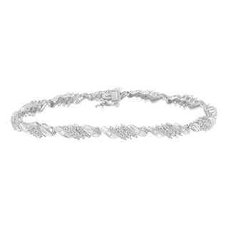 .925 Sterling Silver 1-1/2 Cttw Round and Baguette Cut Diamond Wave Link Bracelet (I-J Color, I2-I3 Clarity) - 7" For Sale