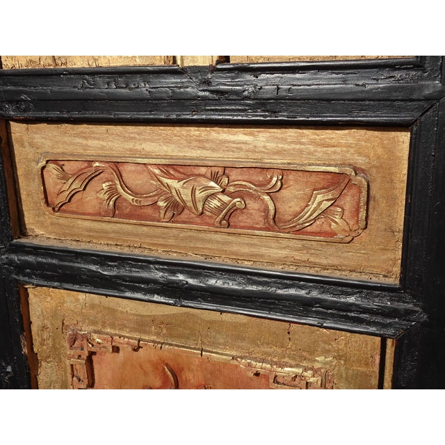 Pair Antique Chinese Hand Carved Gold & Red Panel Screens Pictures Wall Decor For Sale - Image 18 of 18
