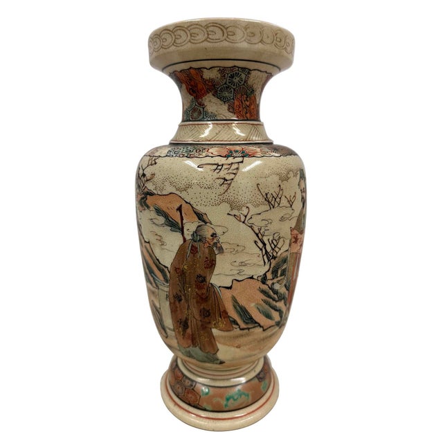This item is an antique Japanese Satsuma earthenware vase, heavily decorated in the traditional Nishikide (brocade) style...