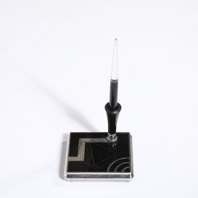 Art Deco Geometric Squared Base Chrome & Bakelite Fountain Pen Signed Esterbrook For Sale - Image 4 of 16