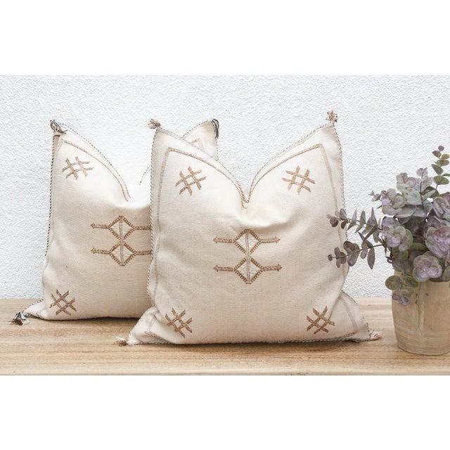 Linen Pair of Large Oasis Medina Silk Rug Pillows For Sale - Image 8 of 8