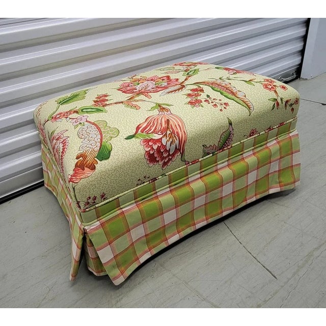 Chartreuse Vintage Traditional Sofa, Ottoman, Pillows With Designer Floral Upholstery For Sale - Image 8 of 11