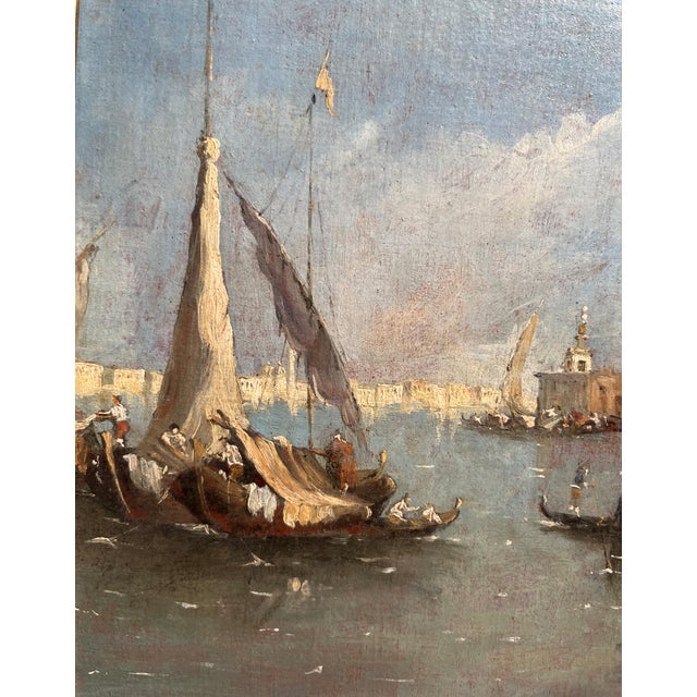 Blue View of Venice with the Basilica of Santa Maria Della Salute, Oil on Canvas, 19th Century, Framed For Sale - Image 8 of 12