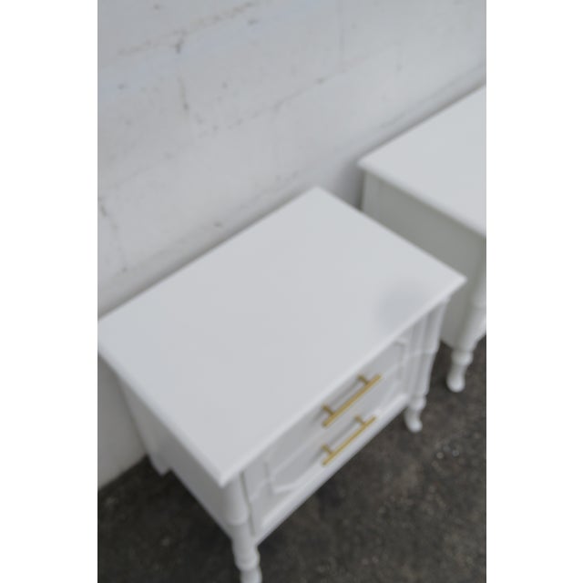 Wood Late 20th Century Broyhill Hollywood Regency Faux Bamboo Nightstands End Tables a Pair For Sale - Image 7 of 18