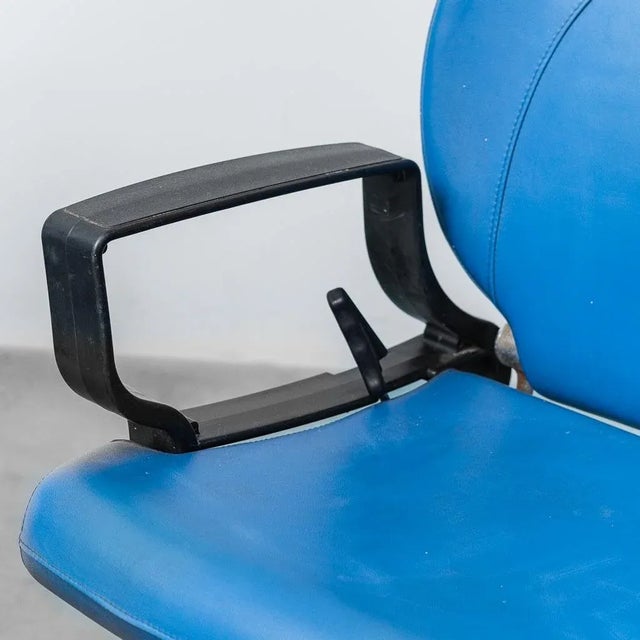 Set of Blue Eco-Leather Barber Chairs, 1980s For Sale - Image 4 of 13