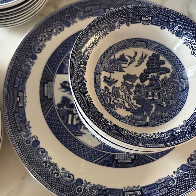 Late 20th Century Blue Willow Johnson Brothers- Made in England Dish Set - A Set of 41 Pieces For Sale - Image 10 of 11
