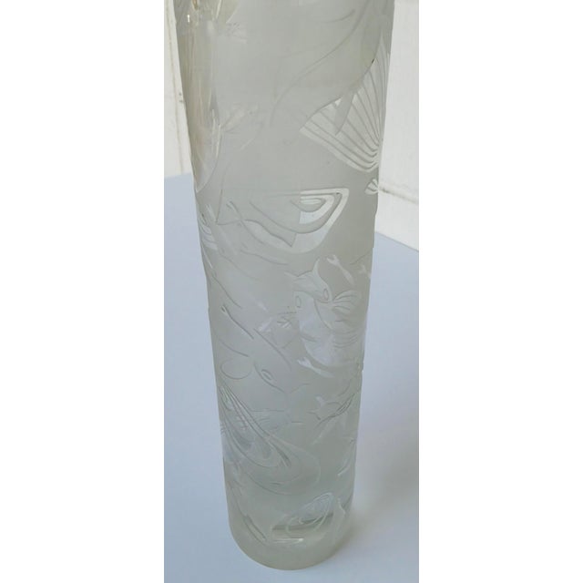 1990s Vintage Asian Frosted and Clear Cut Glass Koi Vase For Sale - Image 5 of 5