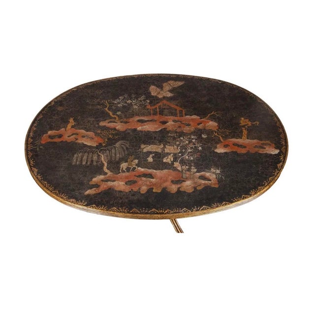 Chinoiserie Dessin Fournir Regency Style Black Chinoiserie Cocktail Table For Sale - Image 3 of 3