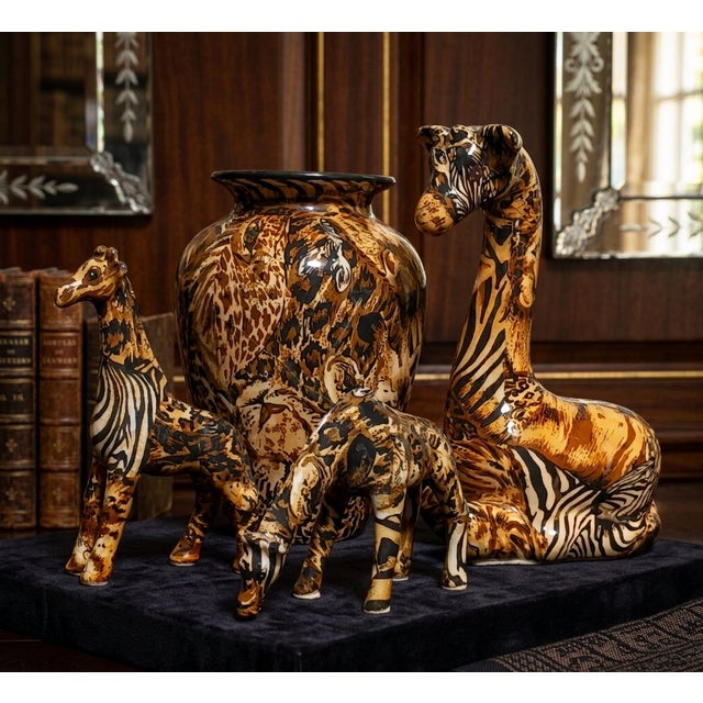 Bring dramatic, high-end maximalist style to a shelf, mantle, or console with this striking 4-piece ceramic set by La Vie...