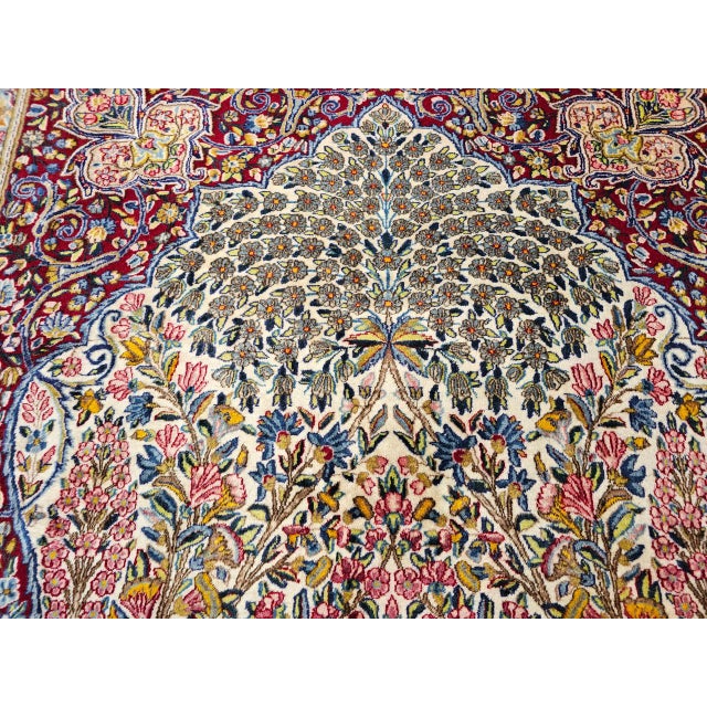 Vintage Persian Kerman Lavar Rug, Hand-Knotted Wool, Tree of Life Pattern, Ivory & Green, 7x10 For Sale - Image 15 of 16