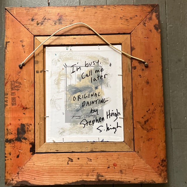 Abstract Contemporary Original Stephen Heigh Abstract Painting “I’m Bust Call Me Later” Chunky Vintage Frame For Sale - Image 3 of 3