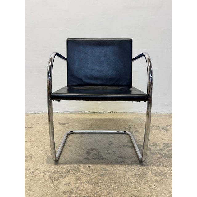 Black Mies Van Der Rohe Tubular Brno Black Leather 245 Chair for Knoll, 1980s For Sale - Image 8 of 14