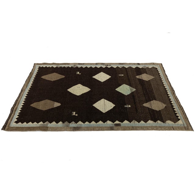 4x7 Hand-Knotted Brown Modern Gabbeh Wool Rug - Folk Art & Figure Design For Sale - Image 4 of 8