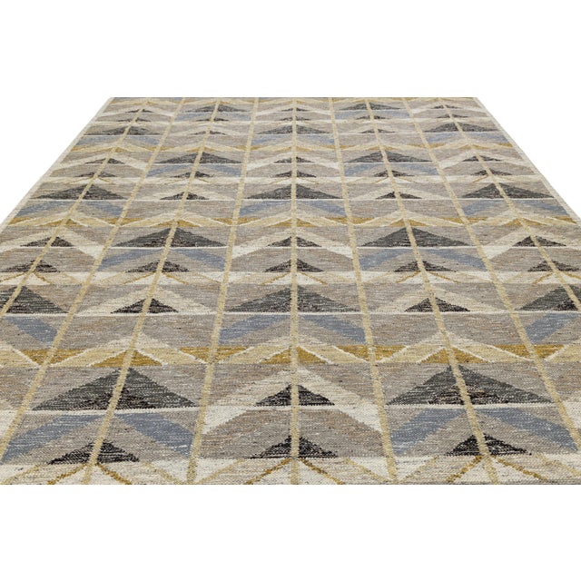 Swedish Flatweave Style Geometric Wool Rug Mid-Century Modern Scandinavian Rug For Sale - Image 4 of 11
