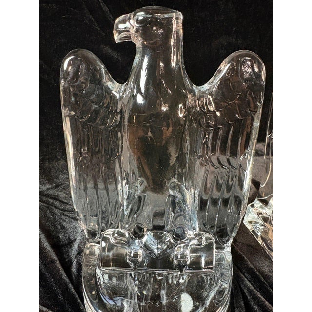 Vintage Fostoria #2585 Crystal Eagle Bookends Pair 1940-1943 Art Deco Usa For Sale - Image 9 of 12