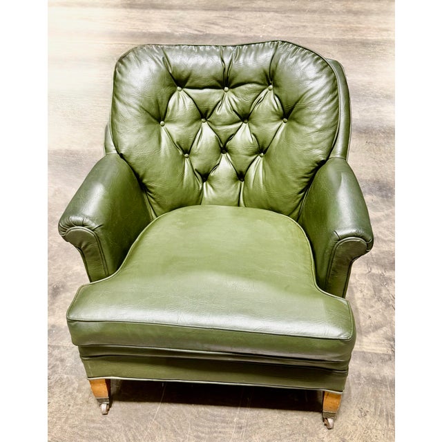 Olive Green Leather Tufted Club Chair For Sale - Image 12 of 12
