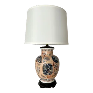 Vintage Chinoiserie Ceramic Fan Lamp With Shade