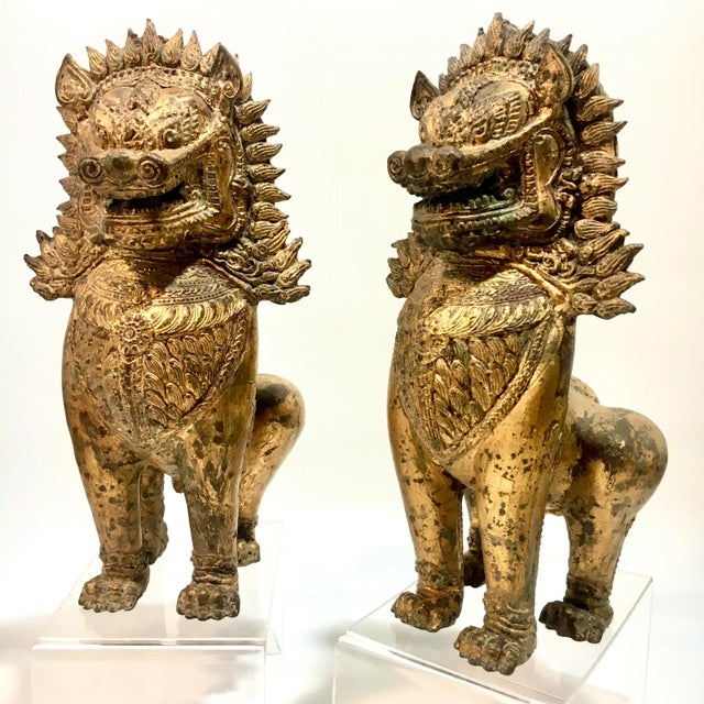 Metal Gilt Bronze Foo Dogs - a Pair For Sale - Image 7 of 12