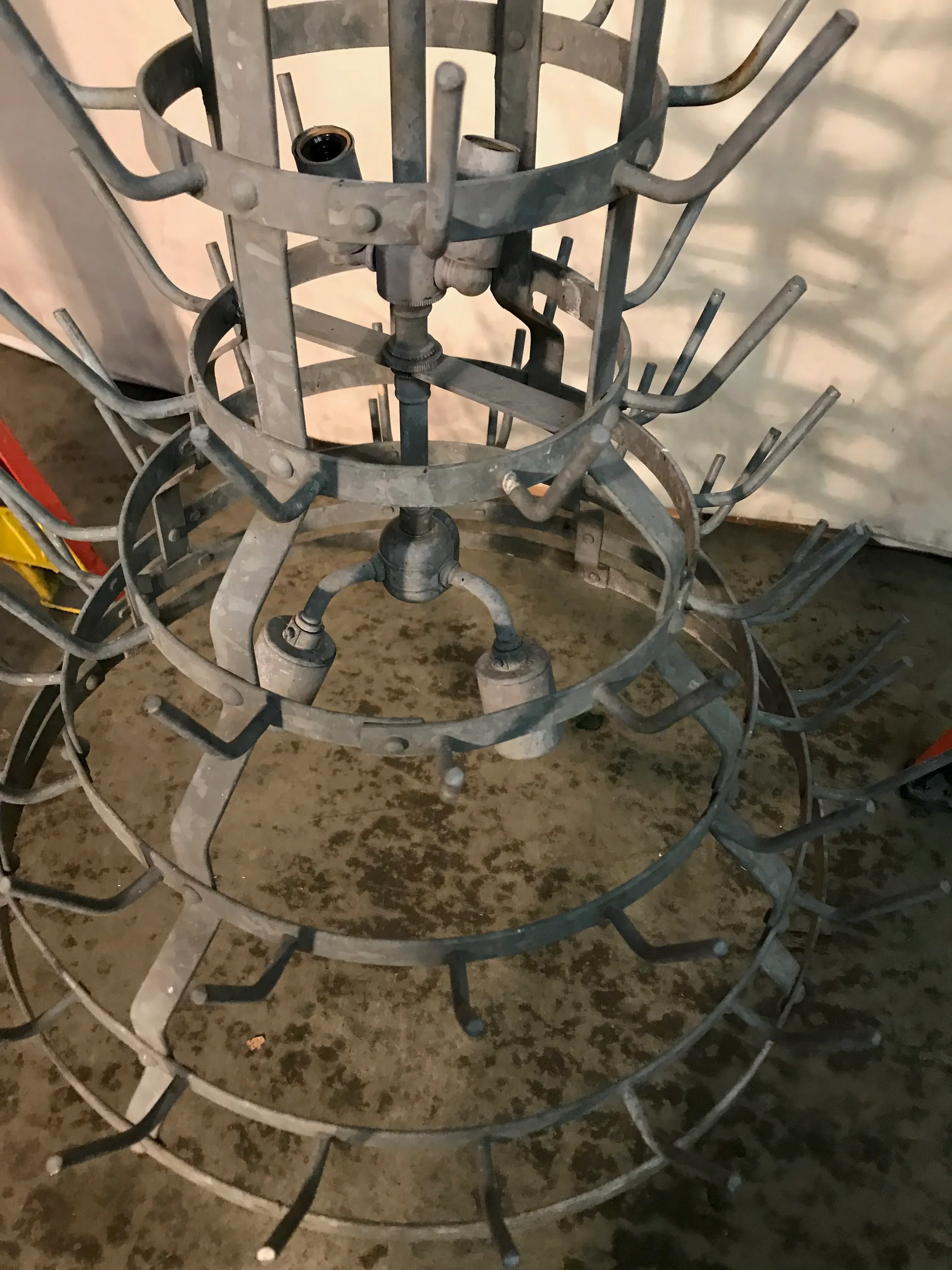 Antique Zinc French Bottle Drying Rack Made Into Chandelier | Chairish
