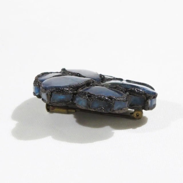 Glass Line Vautrin Blue Mirrors and Black Talosel Brooch For Sale - Image 7 of 8