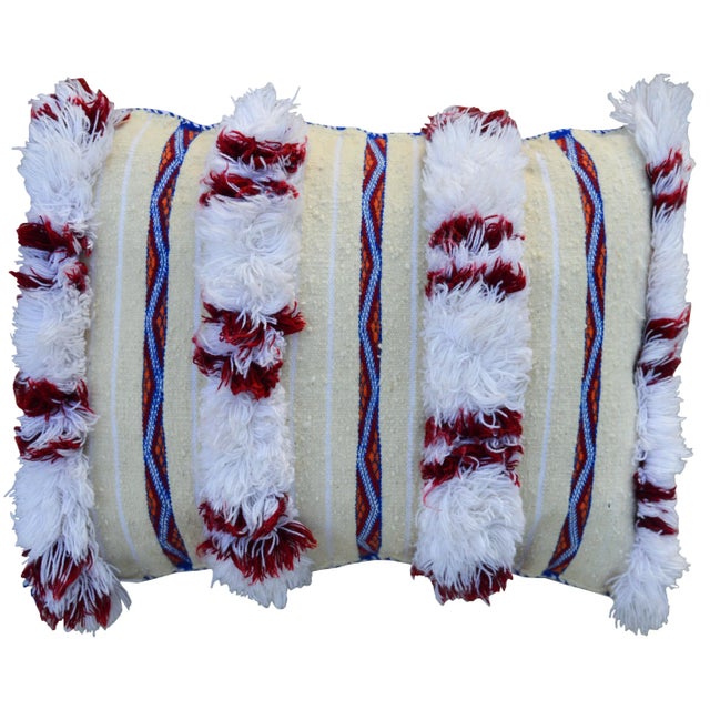 Moroccan Berber Pillow W/ Stripes & Fringes I For Sale - Image 4 of 4